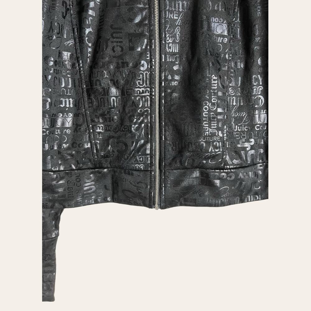 Juicy Couture Black Embossed Logo Print Zip Up Mock Neck Moto Jacket Size XL - Picture 4 of 7
